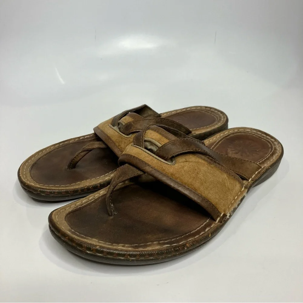 UGG Matala sandals brown & tan leather flip flops shearling lined women’s size 7
